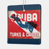 Turks- en Caicoscuba-duiker - blauwe retro Keramisch Ornament (Links)