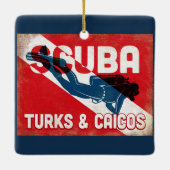 Turks- en Caicoscuba-duiker - blauwe retro Keramisch Ornament (Achterkant)