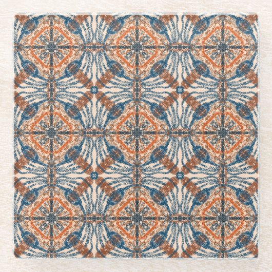 Turks geïnspireerd: getextureerde marine & terraco glazen onderzetter (Voorkant)