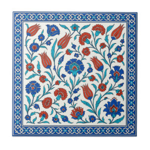 Turks Iznik Floral Tegel Art in blauw en rood Tegeltje