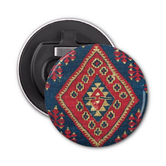 Turks Kilim Carpet Rug Antiek Red Blue Button Flesopener (Voorkant)