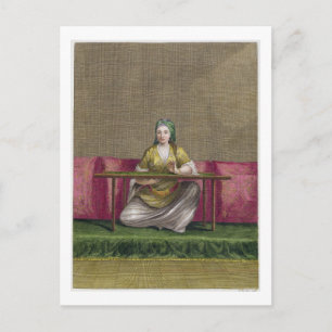 Turks meisje, borduurwerk, 18e eeuw (engravin) briefkaart