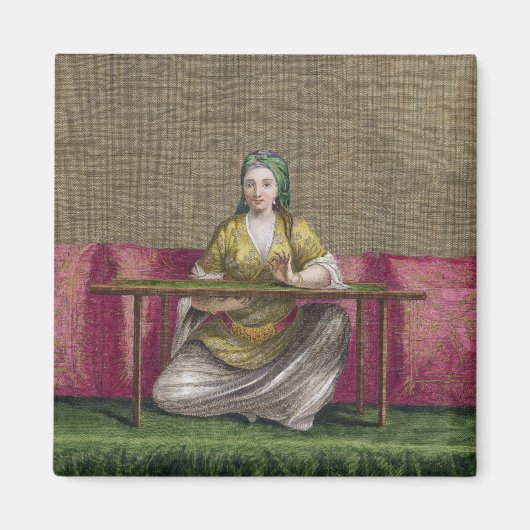 Turks meisje, borduurwerk, 18e eeuw (engravin) magneet (Voorkant)