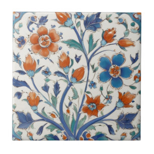 Turks Ottomaans Bloemblauw & Rode Bloemen Tegeltje