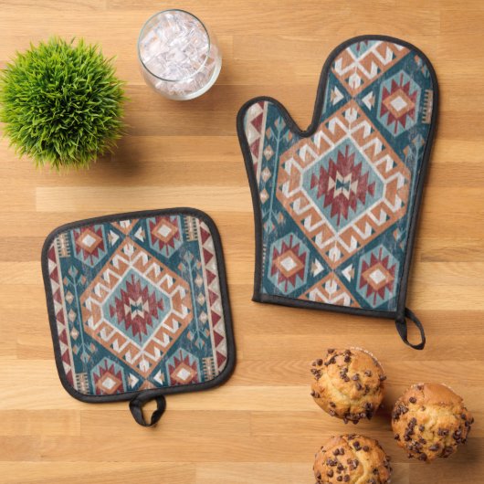 Turks tapijt Antiek Kilim Kabristan Ovenwant & Pannenlap Set (Top down)
