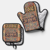 Turks tapijt Antiek Kilim Ovenwant & Pannenlap Set (Voorkant / Achterkant)