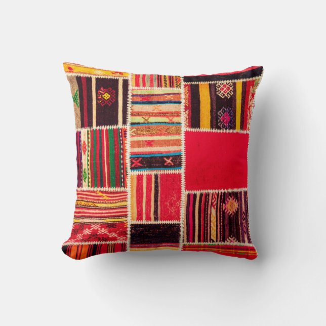 Turks tapijtpatchwork handgemaakt. Patchwork patte Kussen (Voorkant)