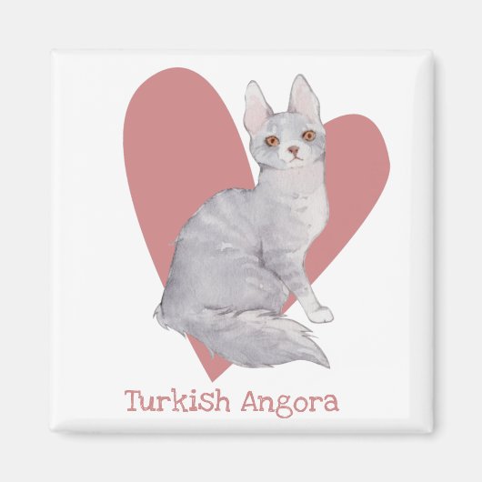 Turks Waterverf van Angora Cat Kat Roze hart Magneet (Voorkant)