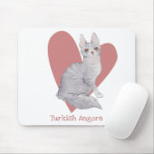 Turks Waterverf van Angora Cat Kat Roze hart Muismat (Met muis)