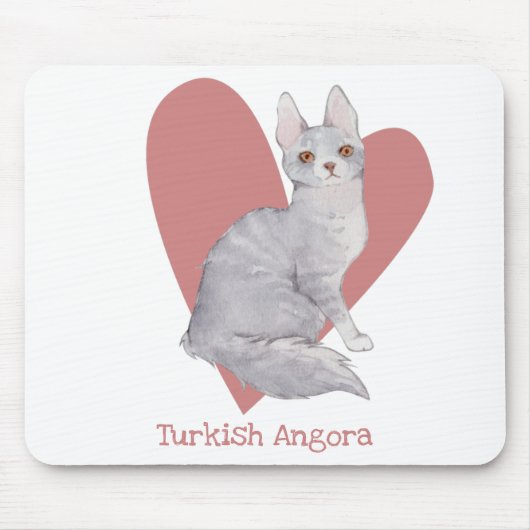 Turks Waterverf van Angora Cat Kat Roze hart Muismat (Voorkant)