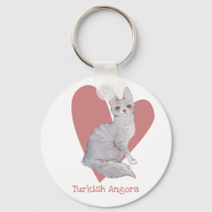 Turks Waterverf van Angora Cat Kat Roze hart Sleutelhanger