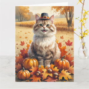 Turkse Angora Cat Autumn verlaat Thanksgiving kuns Kaart