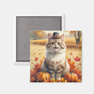 Turkse Angora Cat Autumn verlaat Thanksgiving kuns Magneet