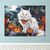 Turkse Angora Kat Halloween Griezelen Canvas Afdruk (Insitu (Houten vloer))