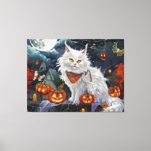 Turkse Angora Kat Halloween Griezelen Canvas Afdruk (Voorkant)