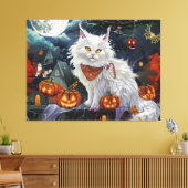Turkse Angora Kat Halloween Griezelen Canvas Afdruk (Insitu (Woonkamer))