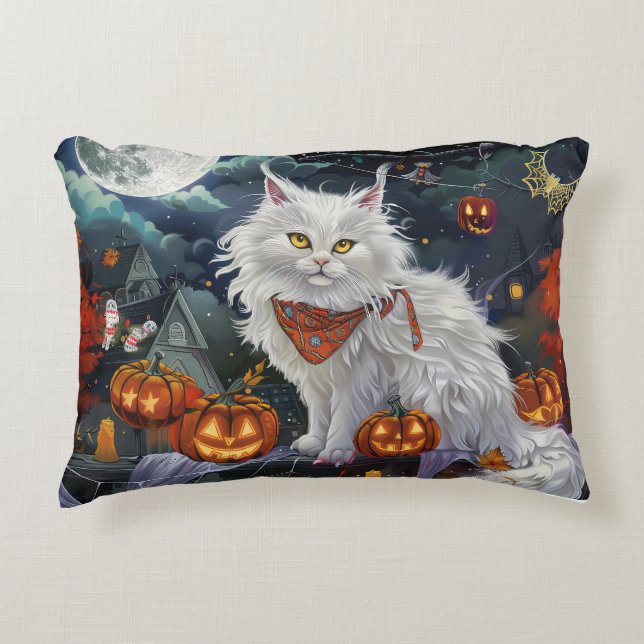 Turkse Angora kat Halloween Spooky Accent Kussen (Voorkant)