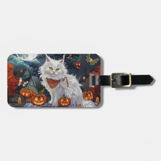 Turkse Angora kat Halloween Spooky Bagagelabel (Voorkant horizontaal)