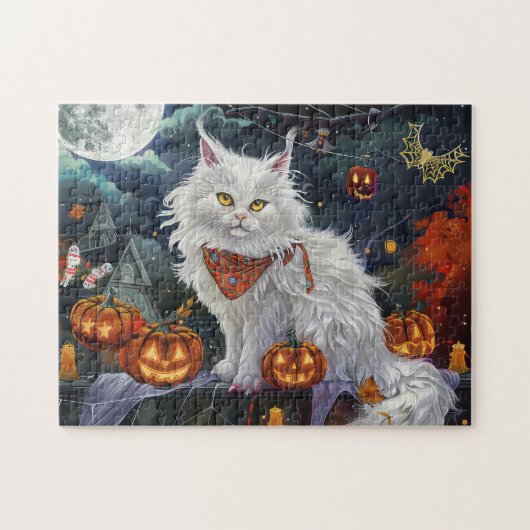 Turkse Angora kat Halloween Spooky Legpuzzel (Horizontaal)