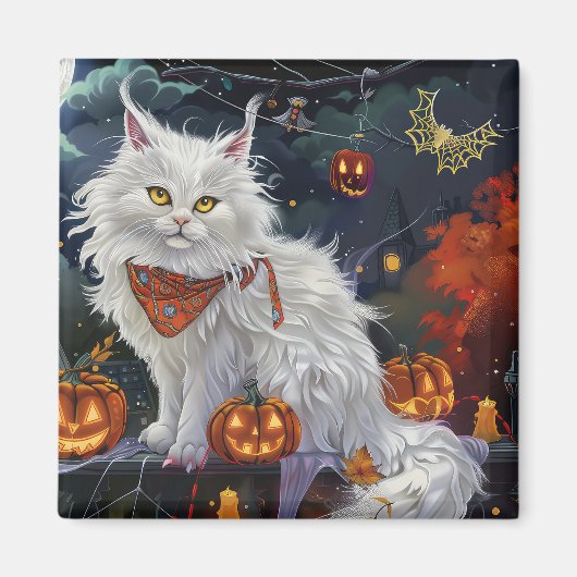 Turkse Angora kat Halloween Spooky Magneet (Voorkant)
