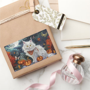 Turkse Angora kat Halloween Spooky Rechthoekige Sticker