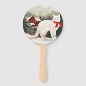 Turkse Angora Kat in Sneeuw Kerstmis Handwaaier (Achterkant)