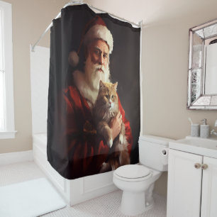 Turkse Angora Kat Kerstman Festive Kerstmis Douchegordijn