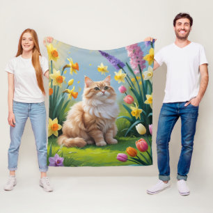 Turkse Angora Kat Lente Bloemen Schilderij Fleece Deken