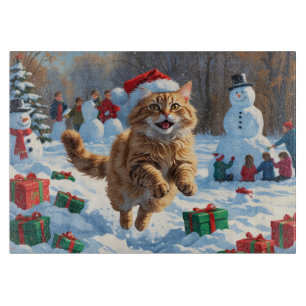 Turkse Angora Kat Lopen in Sneeuw Kerstmuts Snijplank