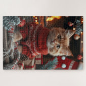 Turkse Angora kat met kerstcadeaus open haard Legpuzzel (Horizontaal)