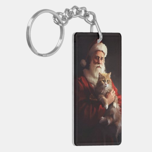 Turkse Angora Kat Sinterklaas Feestelijke Kerstmis Sleutelhanger (Voorkant Links)