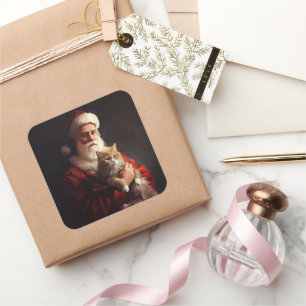 Turkse Angora Kat Sinterklaas Feestelijke Kerstmis Vierkante Sticker