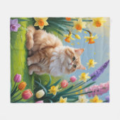 Turkse Angora Kat Spring Bloemen Schilderen Fleece Deken (Voorkant (Horizontaal))
