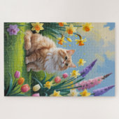 Turkse Angora Kat Spring Bloemen Schilderen Legpuzzel (Horizontaal)
