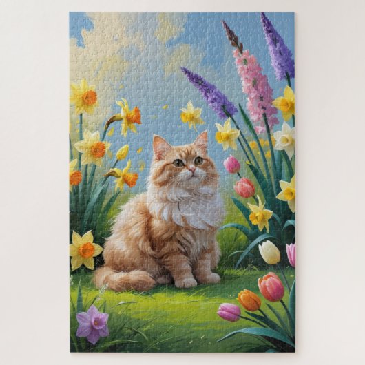 Turkse Angora Kat Spring Bloemen Schilderen Legpuzzel (Verticaal)