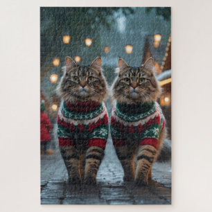 Turkse Angora katten Kerst Sneeuw Vakantie Legpuzzel