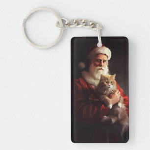 Turkse Angora Katten Santa Claus Festive Kerstmis Sleutelhanger