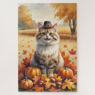 Turkse Angorakat Herfstbladeren Thanksgiving Kunst Legpuzzel