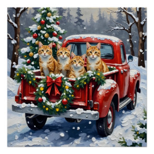 Turkse Angorakat Kerstmis Rode Truck Vakantie Perfect Poster