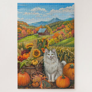 Turkse Angorakat Oogst Dankdag Legpuzzel