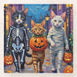 Turkse Angorakatjes in Halloween Kostuums Glazen Onderzetter