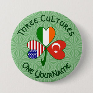 Turkse Ierse vlaggen Shamrock Personalizeerd Ronde Button 7,6 Cm