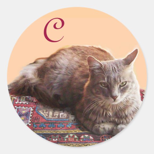 TURKSE KAT OP DE OUDE CARPET-MONOGRAM RONDE STICKER (Voorkant)