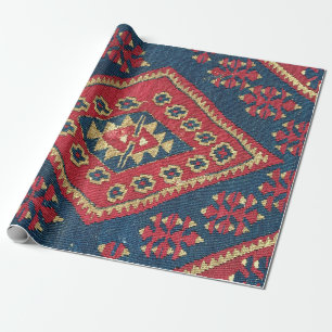 Turkse Kilim Tapijt Vloerkleed Antiek Rood Blauw Cadeaupapier