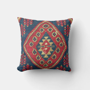 Turkse Kilim Tapijt Vloerkleed Antiek Rood Blauw Kussen