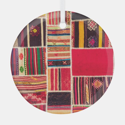 Turkse tapijt Patchwork Handgemaakte Textuur Glas Ornament (Voorkant)