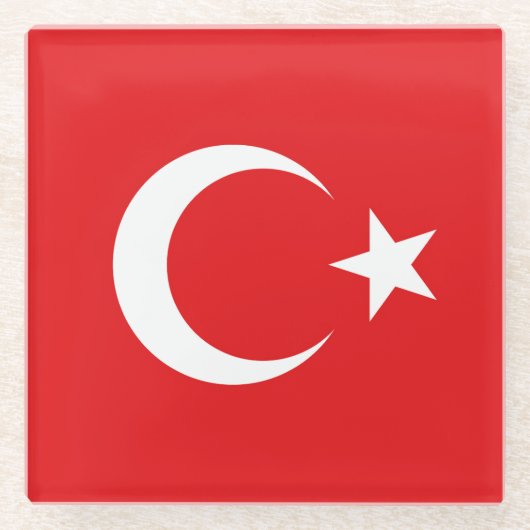 Turkse vlag glazen onderzetter (Voorkant)