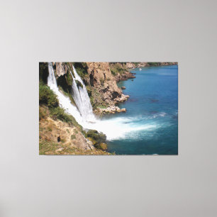 Turkse waterval Duden met Middellandse zee Canvas Afdruk