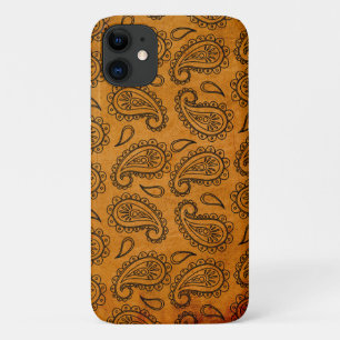 Turmeric Indian Paisley Leather Pattern iPhone 11 Hoesje