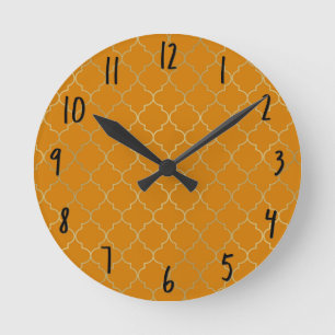 Turmeric Yellow & Gold Quatrefoil Patroon Ronde Klok